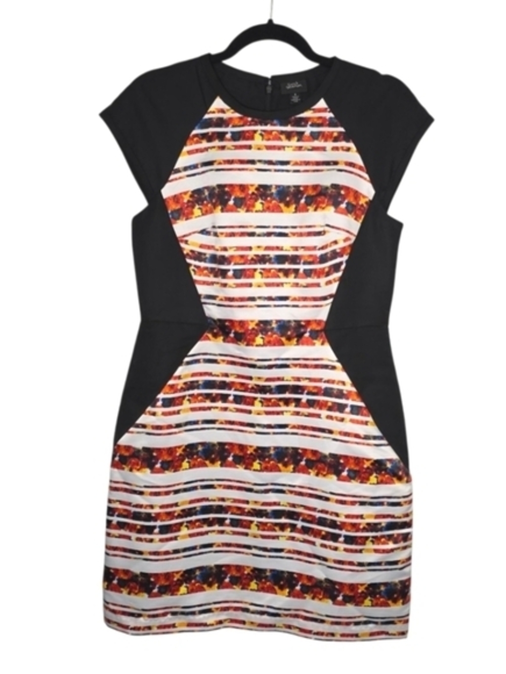 Floral Stripe Sheath Dress in Black and White - Picture 5 of 6